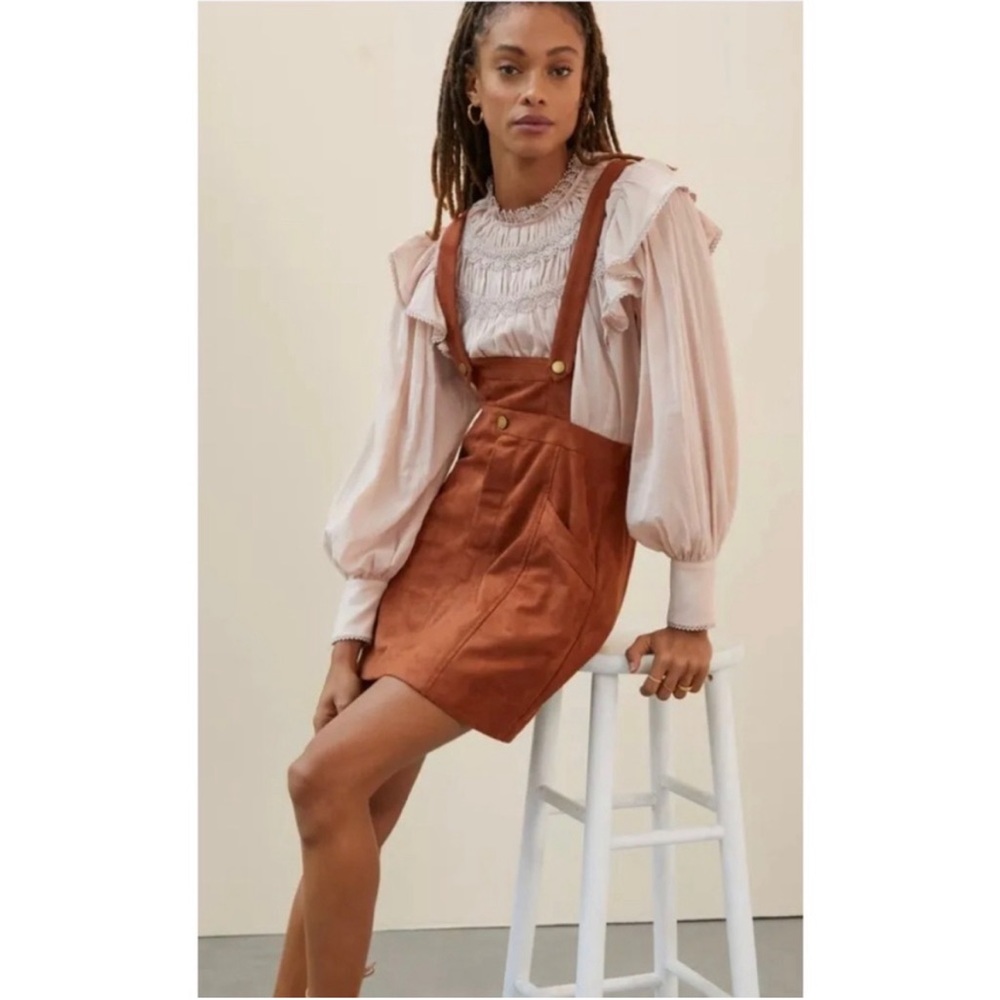 Anthropologie X Pilcro Faux Suede Skirt Pinafore Overalls